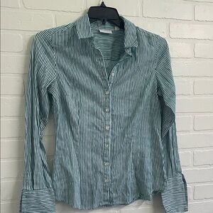 New York & Company Green Striped Shirt